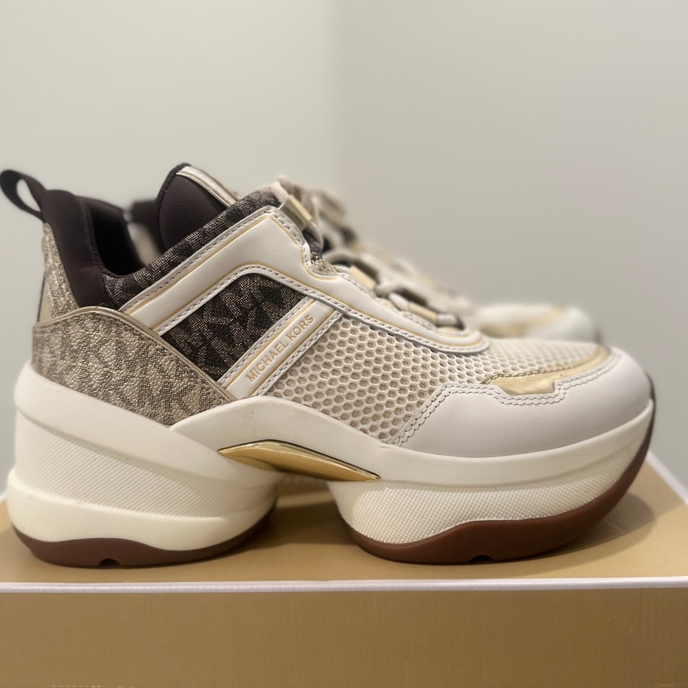 Michael Kors Olympia Beige and Brown Sneakers